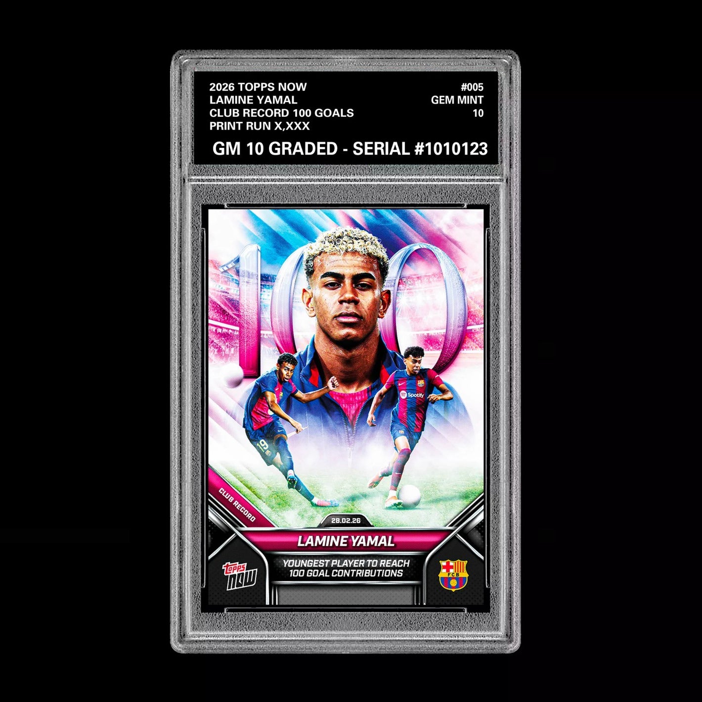Graded 10 Lamine Yamal #005 2026 Topps Now Club Goal Record FC Barcelona  Soccer