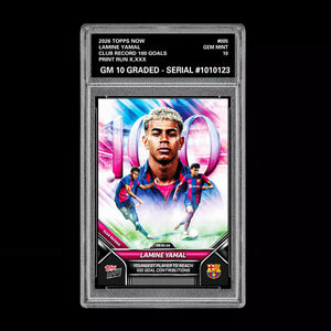 Graded 10 Lamine Yamal #005 2026 Topps Now Club Goal Record FC Barcelona  Soccer