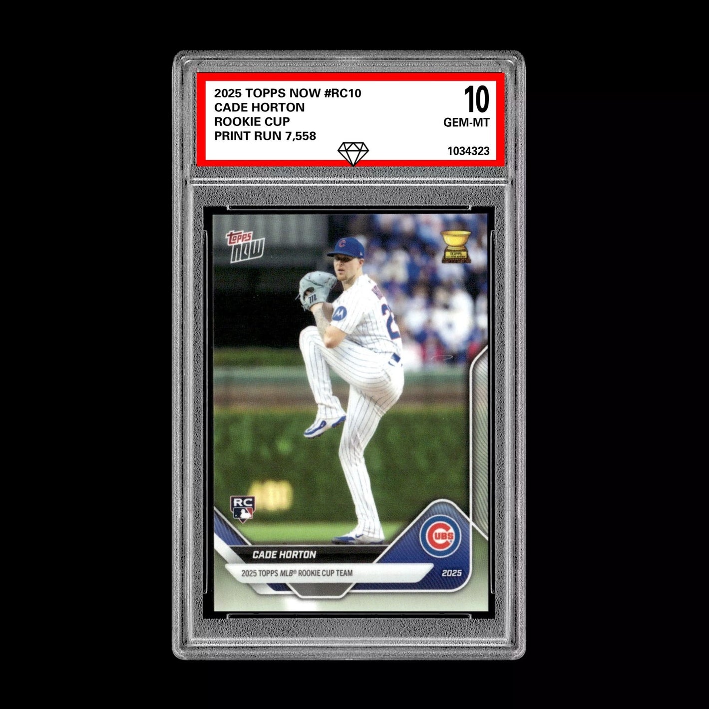 Graded 10 Cade Horton 2025 Topps Now Rookie Cup Chicago Cubs Baseball