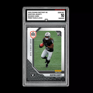 Graded 10 Ashton Jeanty #2 RC Rookie 2025 Panini Instant NFL RAIDERS Premiere  Football