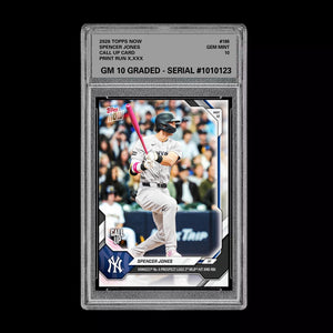 Graded 10 Spencer Jones 2026 Topps NOW #186Call Up Rookie Card Yankees PRESALE Baseball