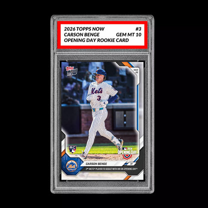 Graded 10 Carson Benge RC Rookie #3 2026 Topps Now Opening Day MLB Debut  Baseball