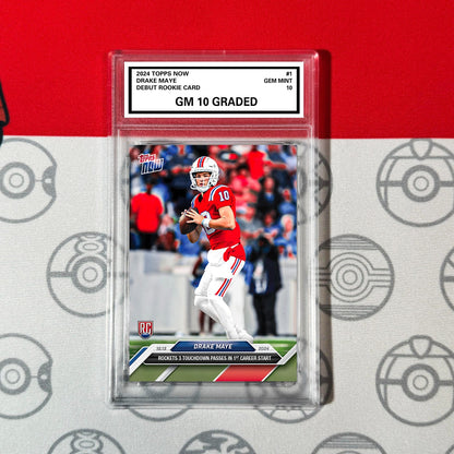 Graded 10 Drake Maye RC Rookie 2024 NFL Draft TOPPS NOW #10 Patriots 1st Start Football