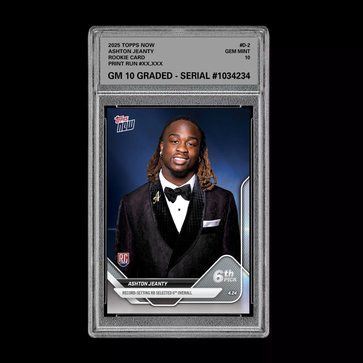 Graded 10 Ashton Jeanty #D-2 RC Rookie 2025 Topps Now 1st Draft Pick RAIDERS  Football