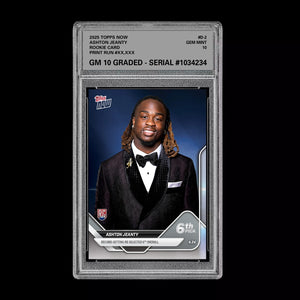 Graded 10 Ashton Jeanty #D-2 RC Rookie 2025 Topps Now 1st Draft Pick RAIDERS  Football