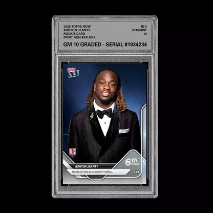Graded 10 Ashton Jeanty #D-2 RC Rookie 2025 Topps Now 1st Draft Pick RAIDERS  Football