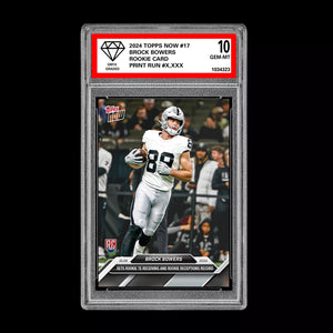 Graded 10 Brock Bowers RC #17 2024 Topps Now Rookie TE Receiving Record Football