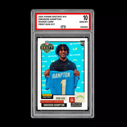 Graded 10 Omarion Hampton - 2025 Panini Instant #14 RC Rookie LA Chargers Football