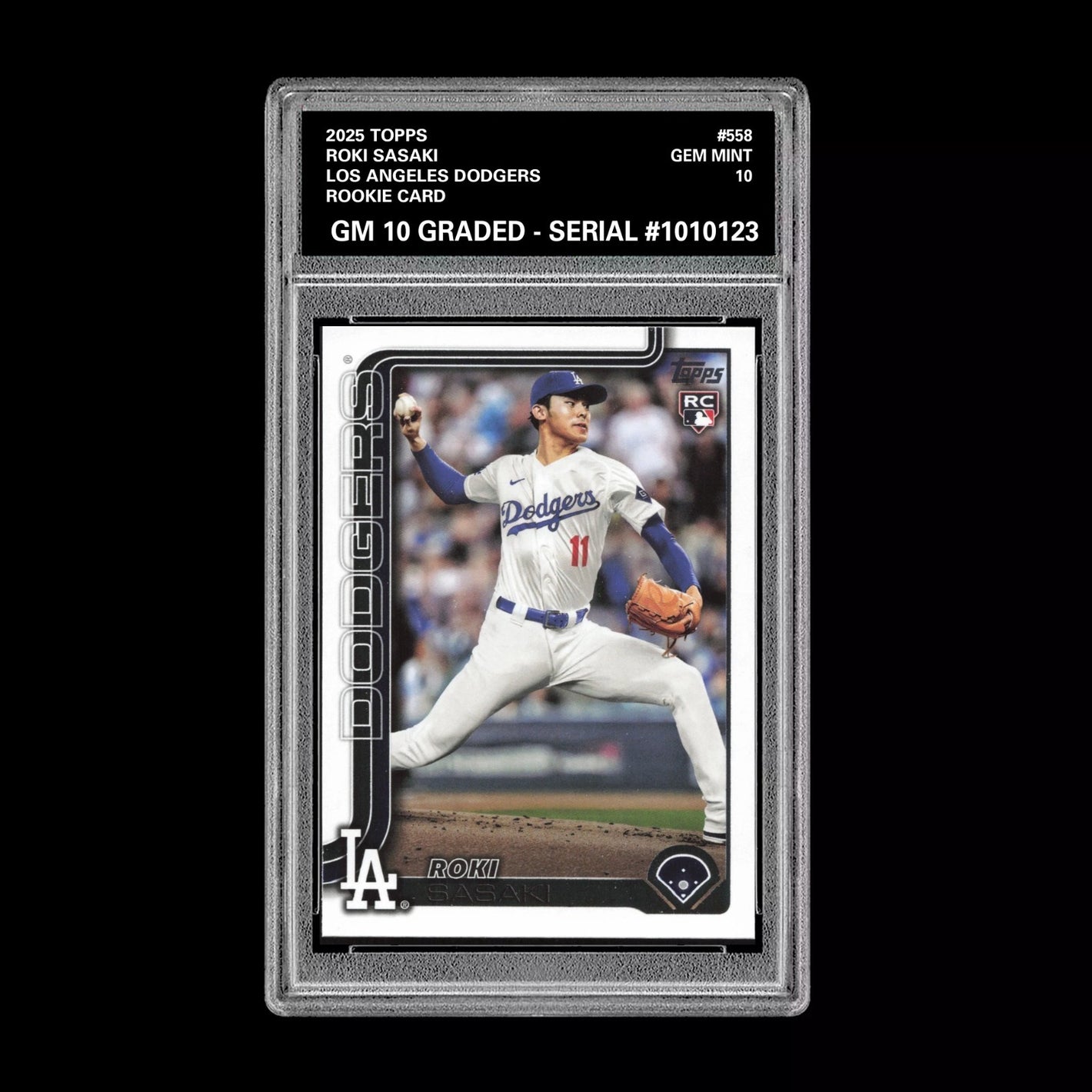 Graded 10 Roki Sasaki Rookie Card #558 2025 Topps Series 2 Los Angeles Dodgers Baseball