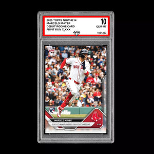 Graded 10 MARCELO MAYER 1st MLB HIT 2025 Topps Now #214 RC Rookie DEBUT  Baseball