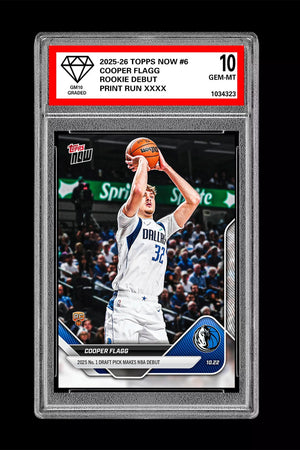 Graded 10 Cooper Flagg #6 1st Rookie Card Dallas Mavericks 2025-26 Topps Now RC Basketball