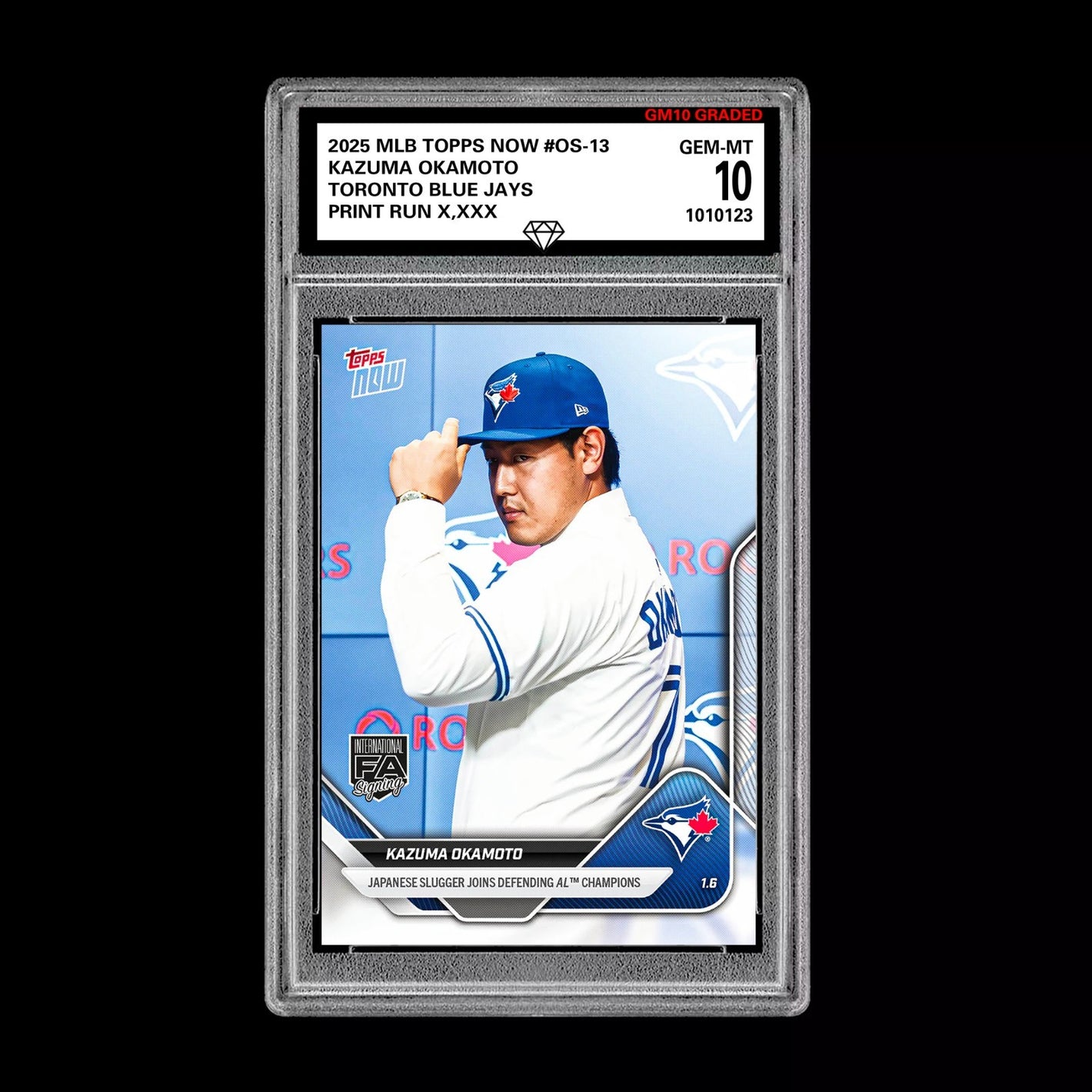 Graded 10 Kazuma Okamoto OS-13 2025 MLB Topps NOW Card PRESALE Toronto Blue Jays Baseball