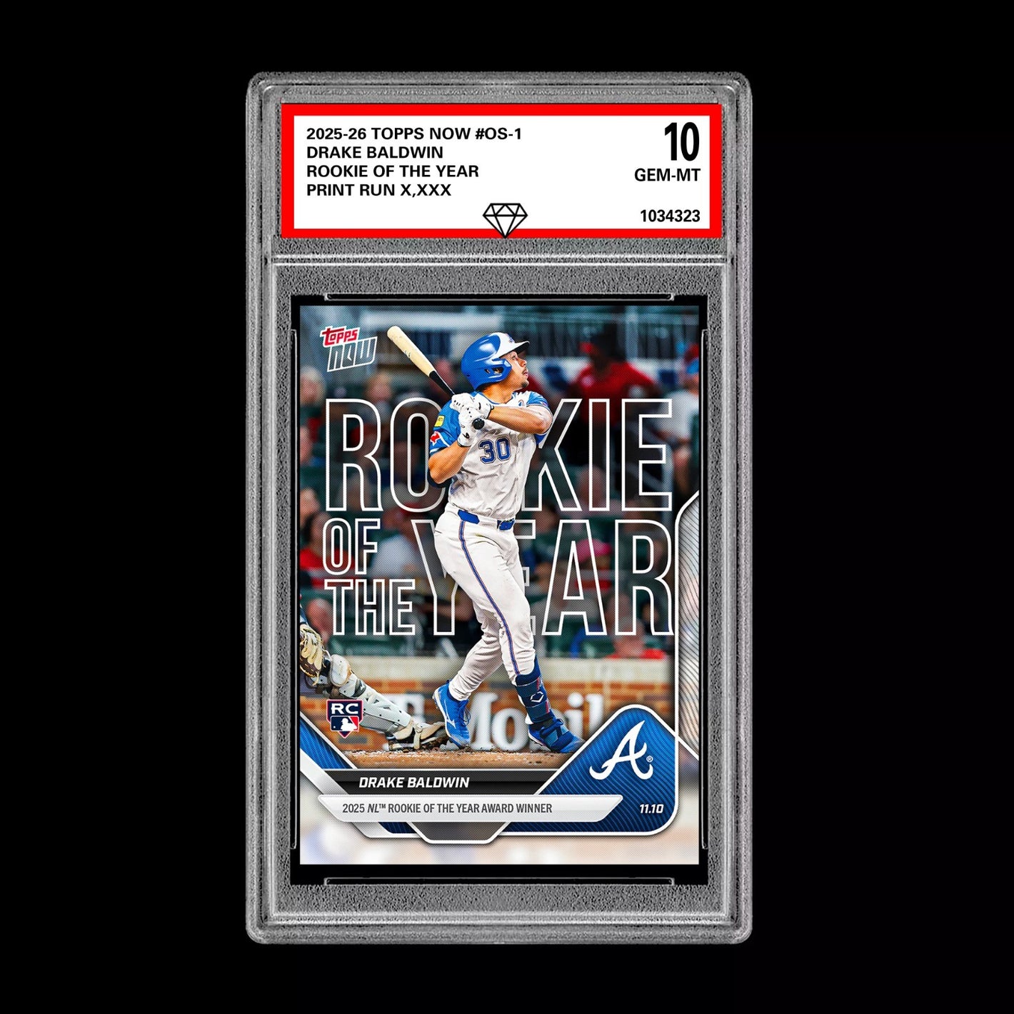 Graded 10 Drake Baldwin 2025 MLB Topps NOW Card #OS-1 Rookie Of The Year Presale Baseball