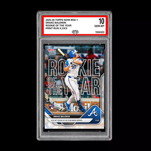Graded 10 Drake Baldwin 2025 MLB Topps NOW Card #OS-1 Rookie Of The Year Presale Baseball