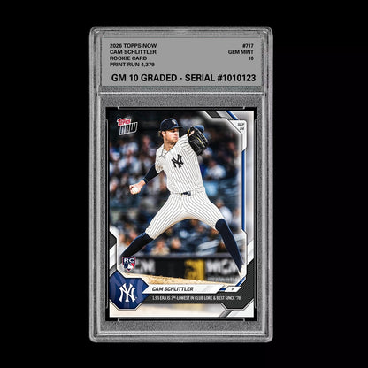 Graded 10 Cam Schlittler 2026 Topps NOW #717 Yankees Rookie Card PRESALE Baseball