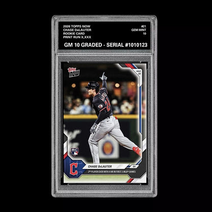 Graded 10 Chase DeLauter Rookie Card 21 2026 Topps NOW Guardians PRESALE Baseball