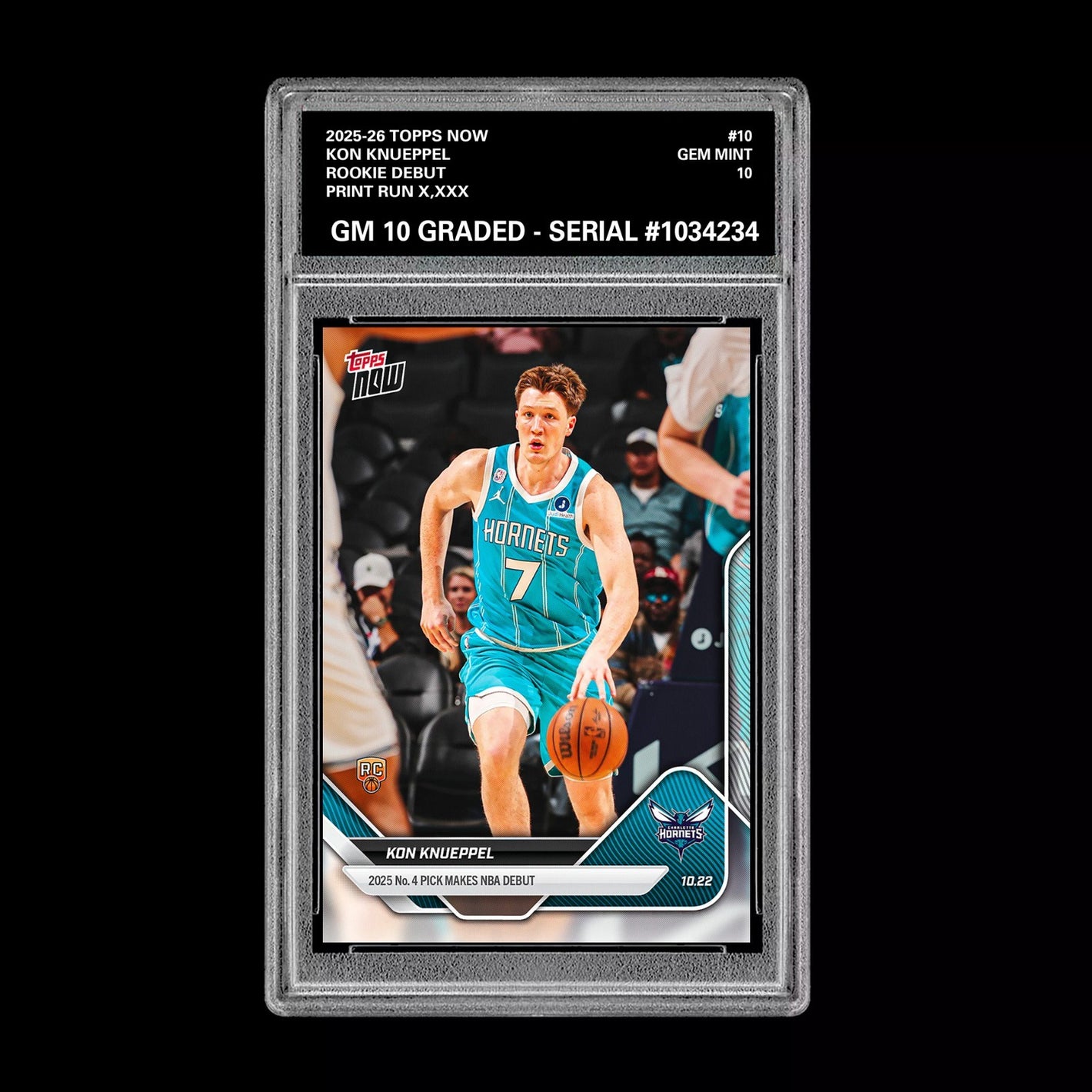 Graded 10 Kon Knueppel Rookie Card #10 RC 2025-26 Topps Now Basketball Hornets Basketball