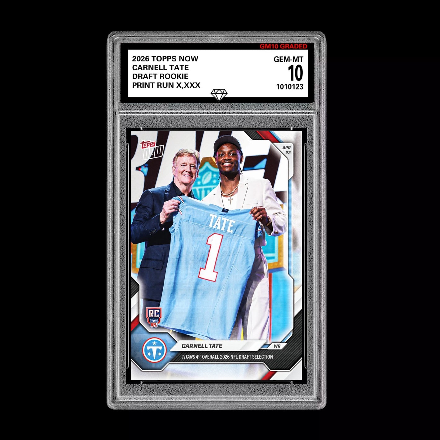 Graded 10 Carnell Tate 2026 TOPPS NOW RC Rookie Card Titans Football