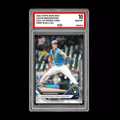 Graded 10 Jacob Misiorowski - 2025 TOPPS NOW #291 RC Rookie Call Up Card Baseball