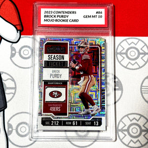 Graded 10 Brock Purdy #86 MOJO 2023 Contenders Season Ticket 49ers RC Rookie Football