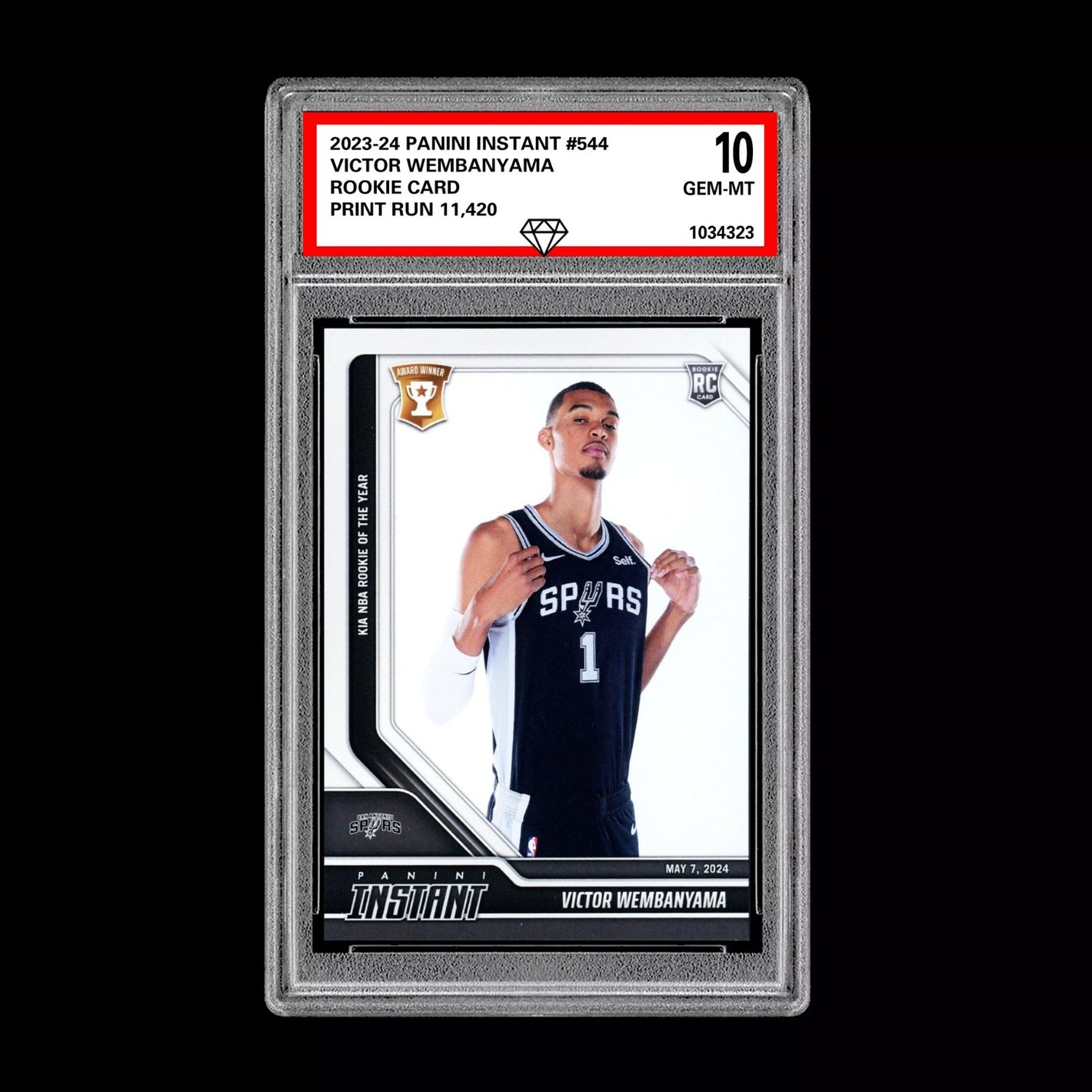 Graded 10 Victor Wembanyama RC #544 2023 Panini Instant Rookie San Antonio Spurs Basketball