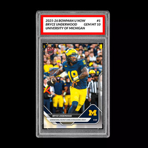 Graded 10 Bryce Underwood 2025 Bowman U Now Football #1 Michigan RC  Football