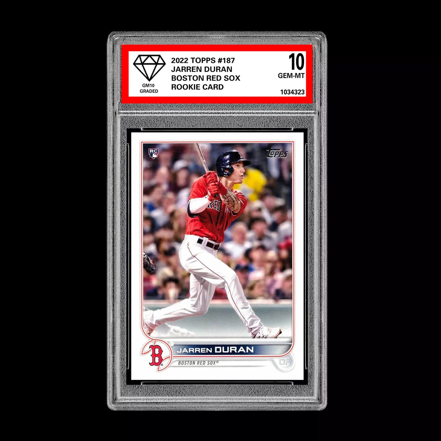 Graded 10 Jarren Duran - 2022 TOPPS #187 RC Rookie Card Boston Red Sox Baseball