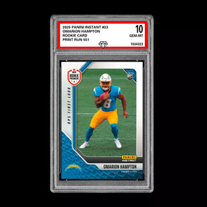Graded 10 Omarion Hampton - 2025 Panini Instant #23 RC Rookie LA Chargers Football