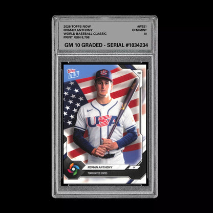 Graded 10 Roman Anthony 2026 Topps NOW #WB21 Team USA World Baseball Classic Baseball