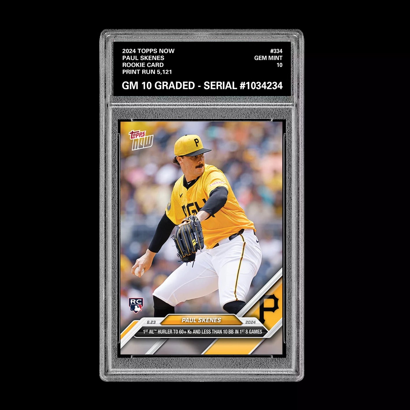 Graded 10 Paul Skenes #334 2024 Topps Now RC Rookie 1ST WITH 60+ Ks Pirates Baseball