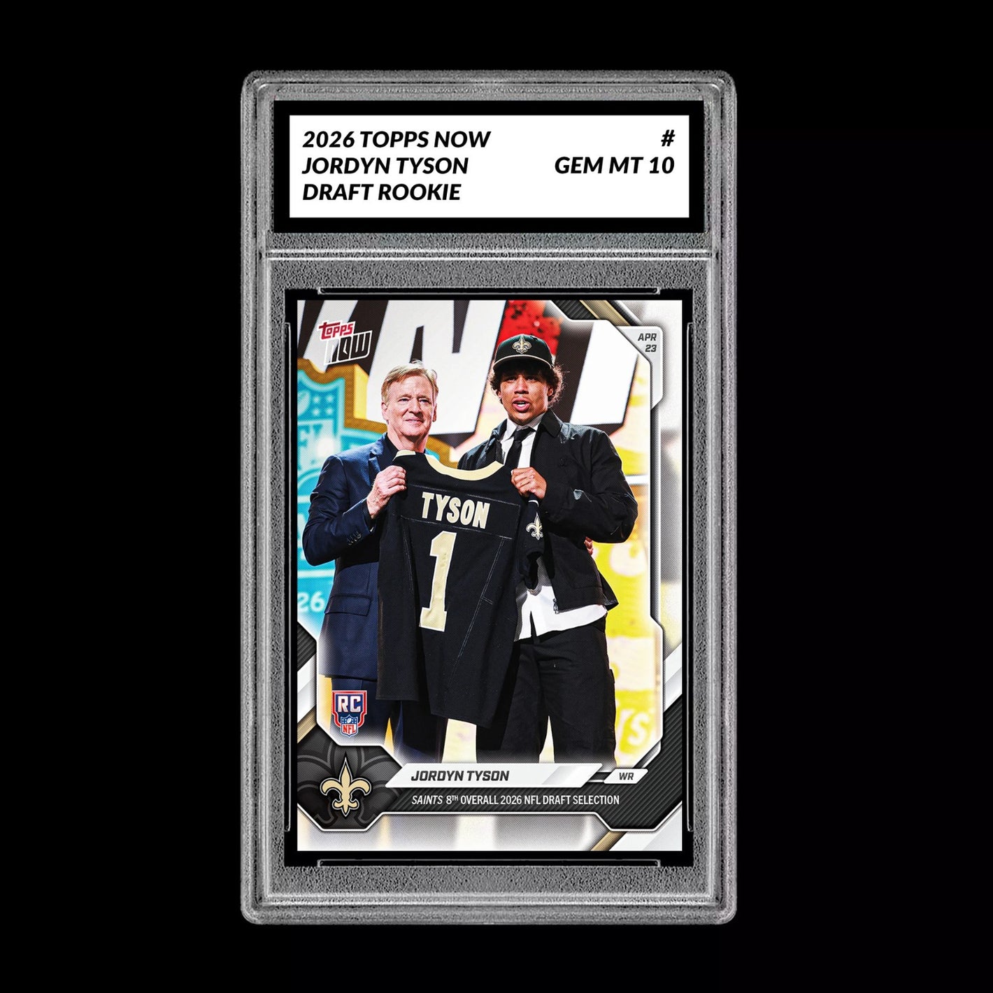 Graded 10 Jordyn Tyson 2026 TOPPS NOW RC Rookie Card Saints  Football