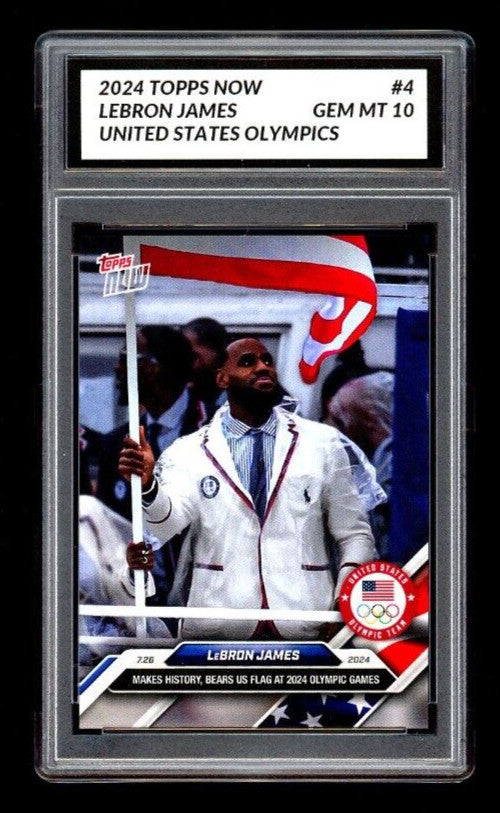 Graded 10 Lebron James 2024 Topps Now Olympics Card #4 Bears US Flag Basketball