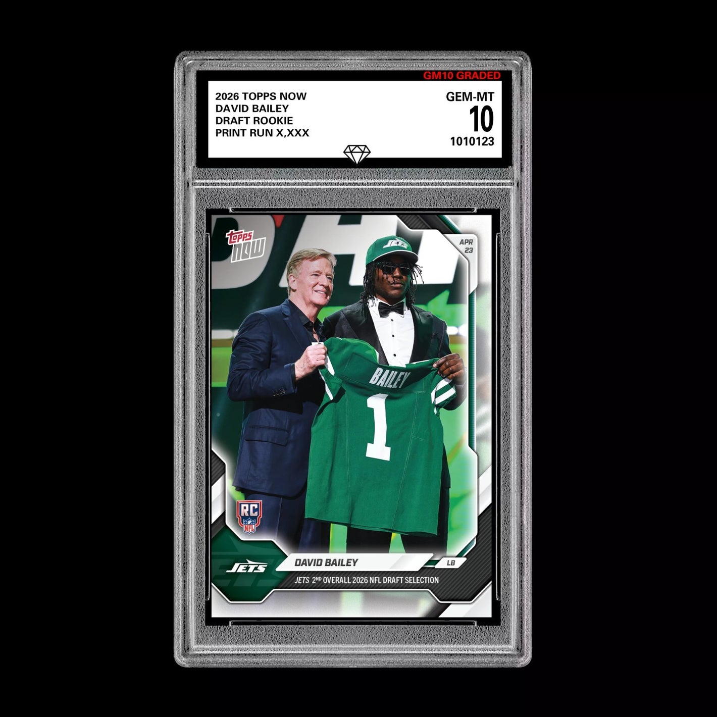 Graded 10 David Bailey  2025-26 TOPPS NOW RC Rookie Card Jets Football