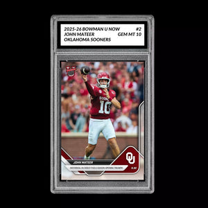 Graded 10 John Mateer 2025 Bowman U Now Football #2 Oklahoma Sooners RC  Football