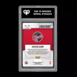 GRADED 10 CAITLIN CLARK #195 ROOKIE RC Card 2024 Panini Instant Indiana Fever Basketball