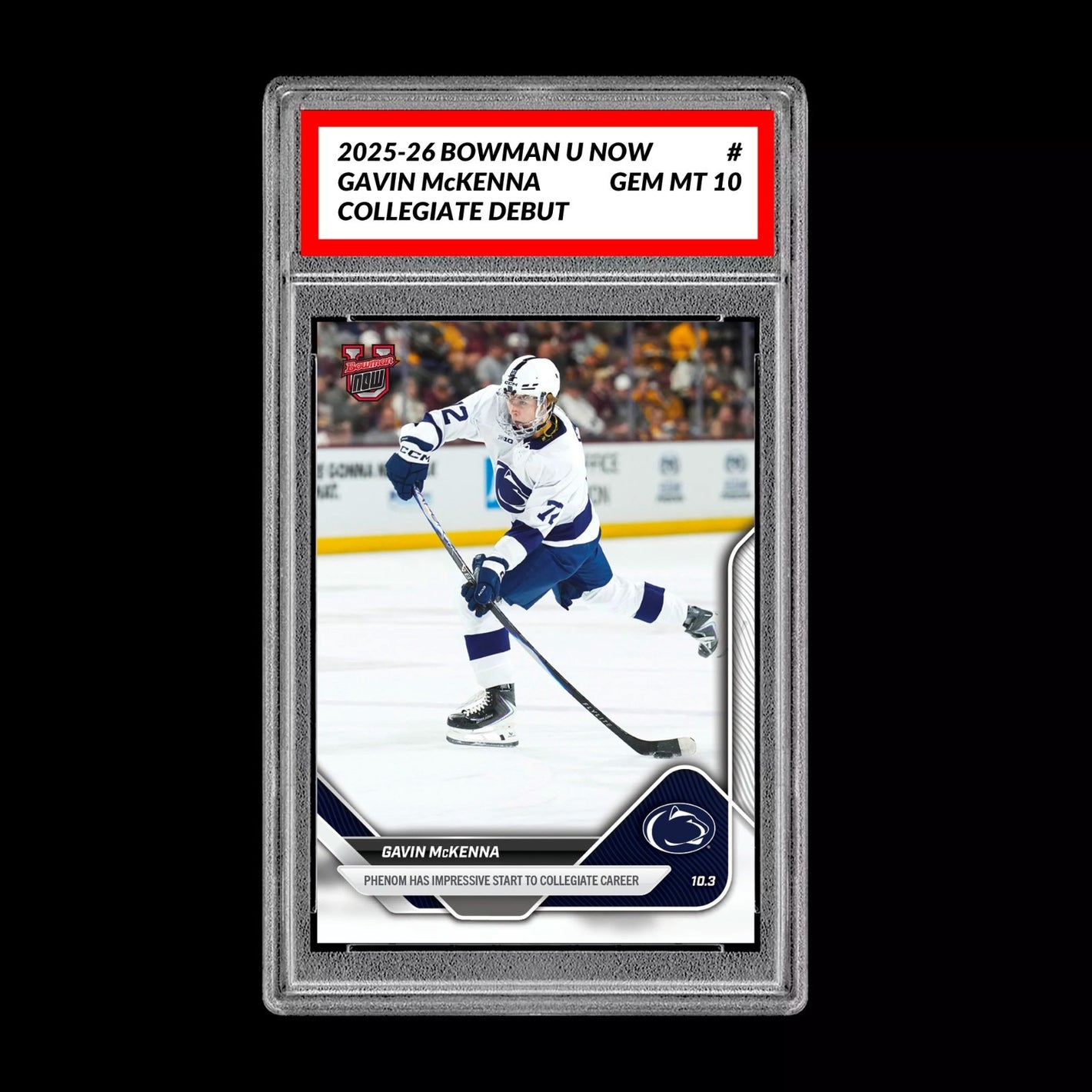 Graded 10 Gavin McKenna #1 Topps Now Bowman U Rookie Penn State Hockey RC Card Ice Hockey
