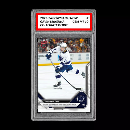 Graded 10 Gavin McKenna #1 Topps Now Bowman U Rookie Penn State Hockey RC Card Ice Hockey