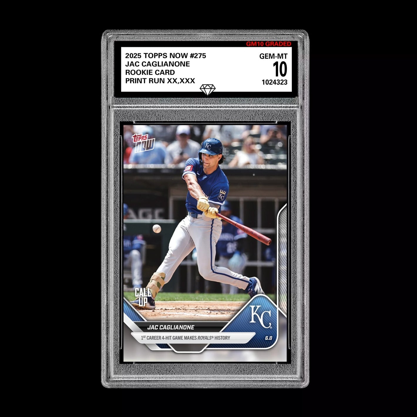 Graded 10 Jac Caglianone 2025 Topps Now #275 4 Hits Mint Rookie Card RC  Baseball