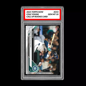 Graded 10 Cole Young 2025 Topps Now #243 RC Rookie CALL UP Seattle Mariners Baseball