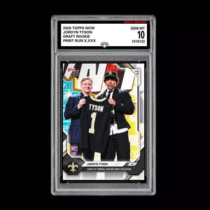 Graded 10 Jordyn Tyson 2026 TOPPS NOW RC Rookie Card Saints Football