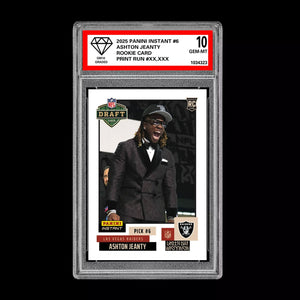 Graded 10 Ashton Jeanty RC Rookie Card 2025 Panini Instant NFL #NFLDN-6 RAIDERS Football