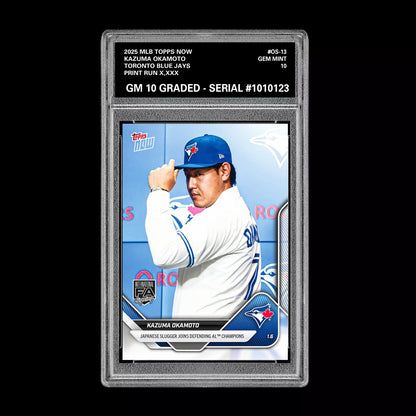 Graded 10 Kazuma Okamoto OS-13 2025 MLB Topps NOW Card PRESALE Toronto Blue Jays Baseball