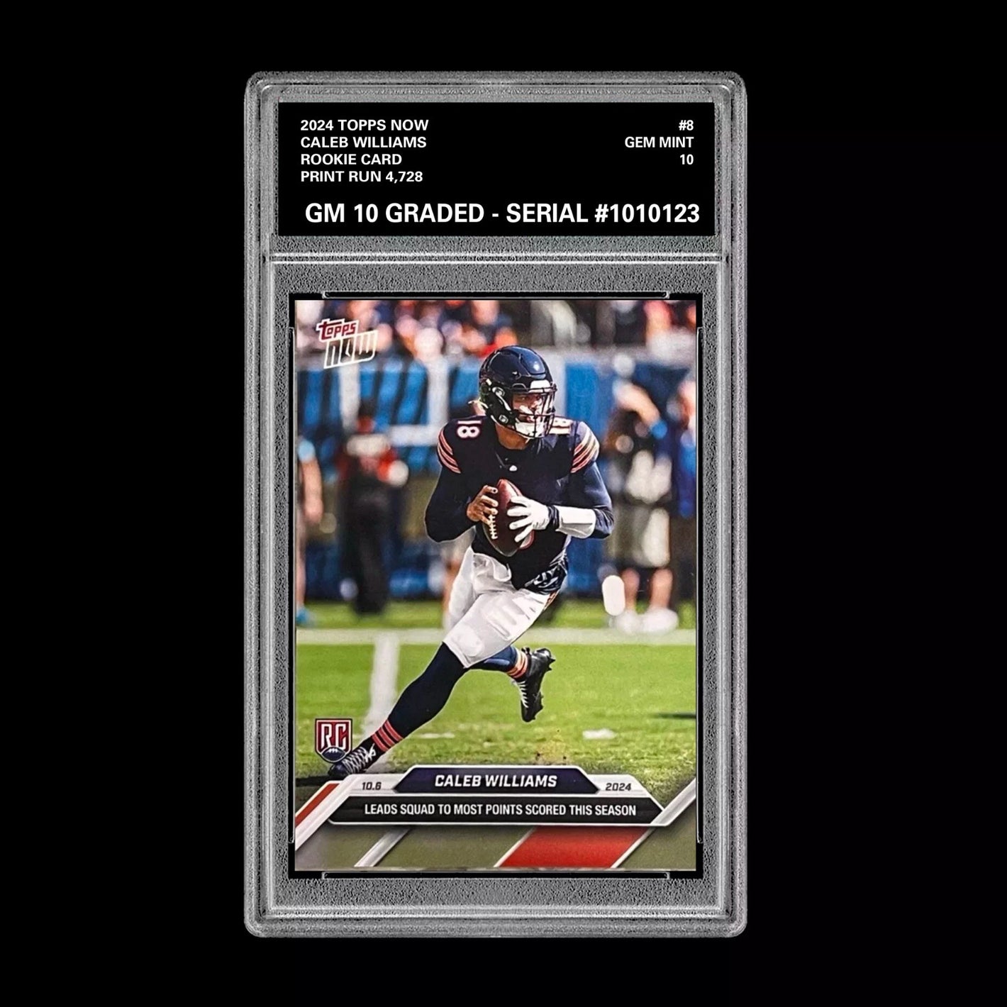 Graded 10 Caleb Williams #8 2024 Topps Now RC Rookie Card Most Points Scored Football