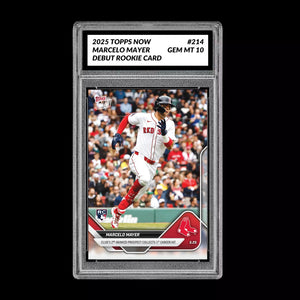 Graded 10 MARCELO MAYER 1st MLB HIT 2025 Topps Now #214 RC Rookie DEBUT  Baseball