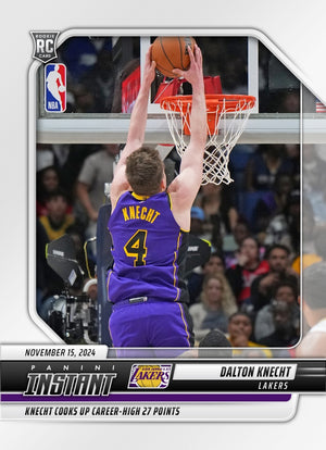 Graded 10 Dalton Knecht #123 LA Lakers Rookie RC 2024 Panini Instant NBA Basketball