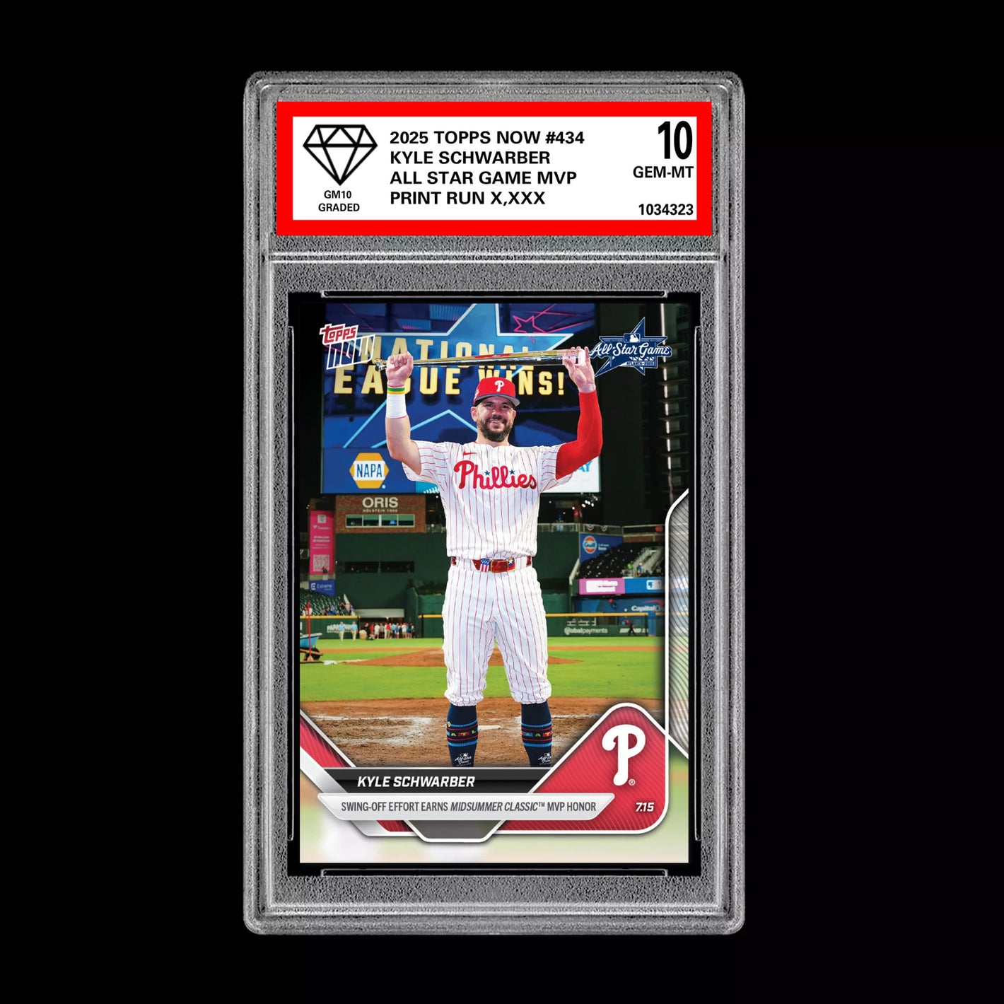 Graded 10 Kyle Schwarber - 2025 TOPPS NOW #434 All Star Game MVP Phillies Baseball