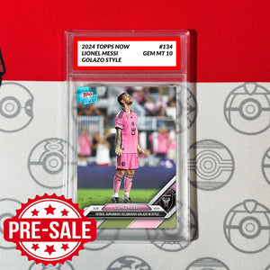Graded 10 LIONEL MESSI #134 CLEBRATES GOLAZO 2024 TOPPS NOW MLS LEAGUE Soccer