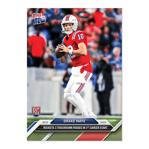 Graded 10 Drake Maye RC Rookie 2024 NFL Draft TOPPS NOW #10 Patriots 1st Start Football
