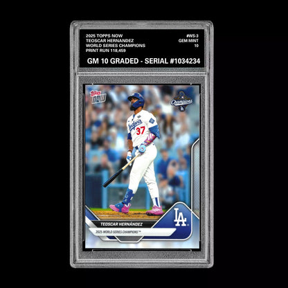 Graded 10 Teoscar Hernandez #WS-3 2025 Topps Now World Series Champions Dodgers Baseball