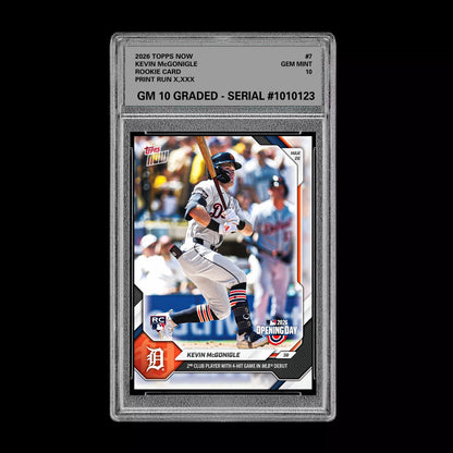 Graded 10 Kevin McGonigle RC Rookie #7 2026 Topps Now MLB Opening Day  Baseball
